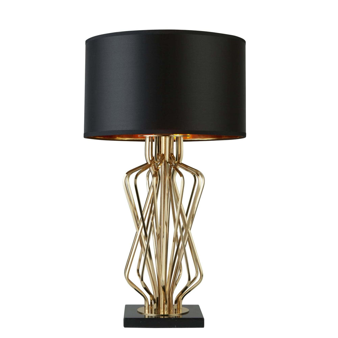 Searchlight 4110GO Ethan Table Lamp With Marble Base Gold With Black Drum Shade Gold Interior