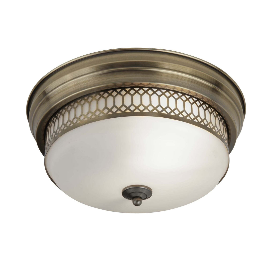 Searchlight 4132-2AB Edinburgh 2 Light Flush Antique Brass With Opal Glass