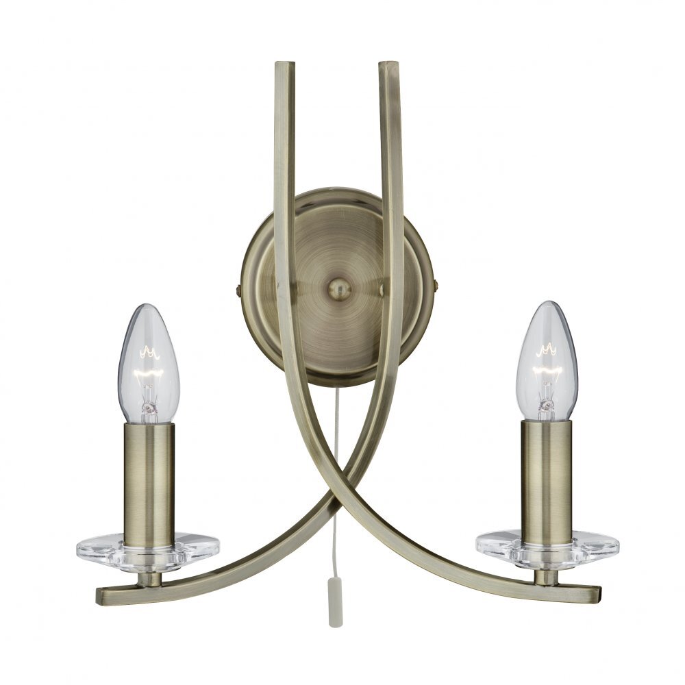 Searchlight 4162-2AB Ascona 2 Light Wall Light Antique Brass Clear Glass Sconces