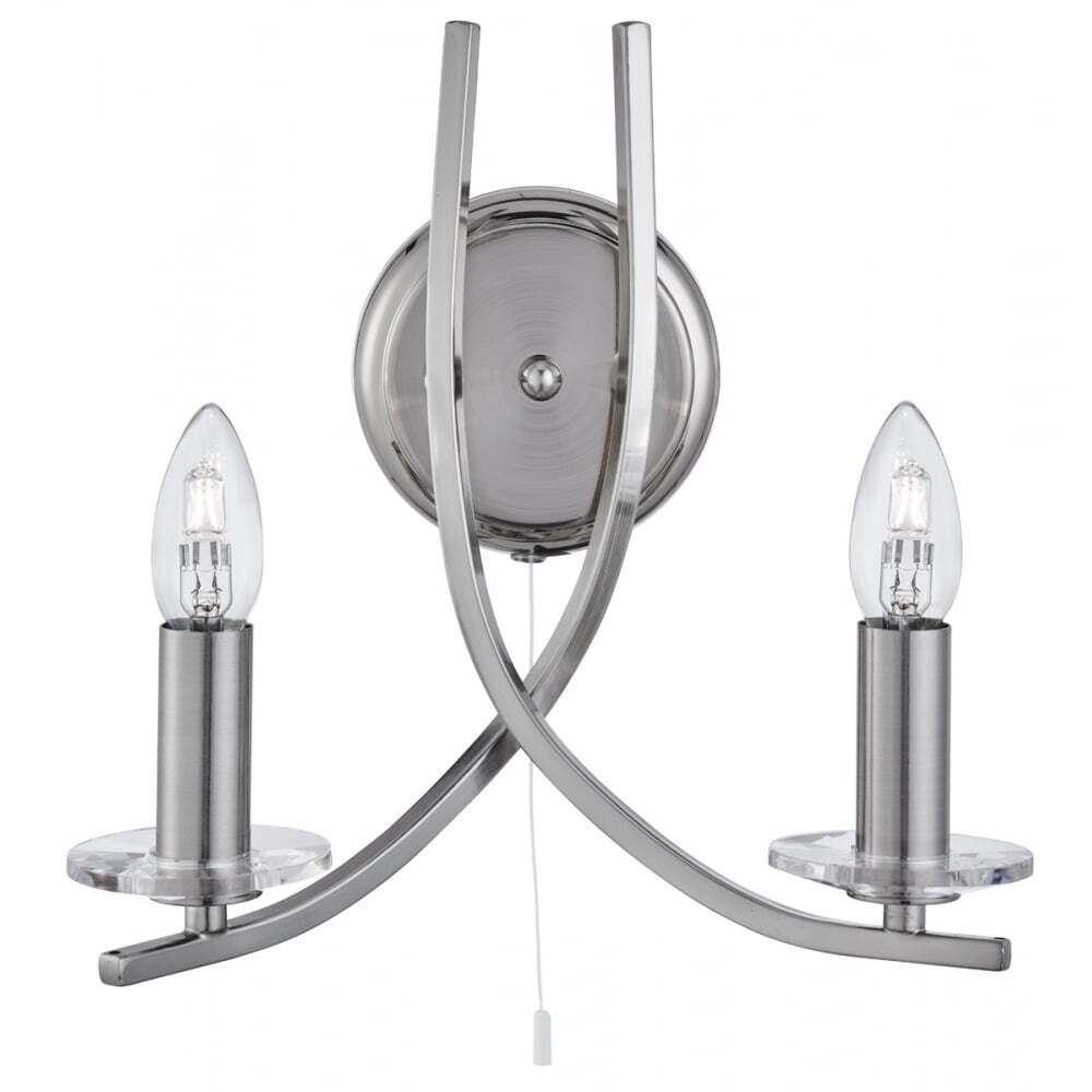 Searchlight 4162-2SS Ascona - 2 Light Wall Bracket Satin Silver Twist Frame Clear Glass Sconces