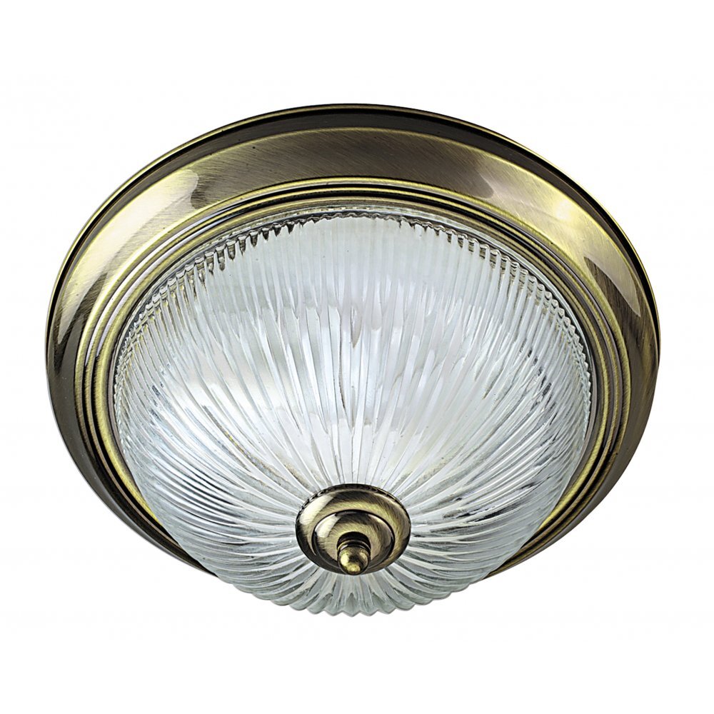 Searchlight 4370 American Diner - 2 Light Ip44 Ceiling Flush Antique Brass Clear Glass