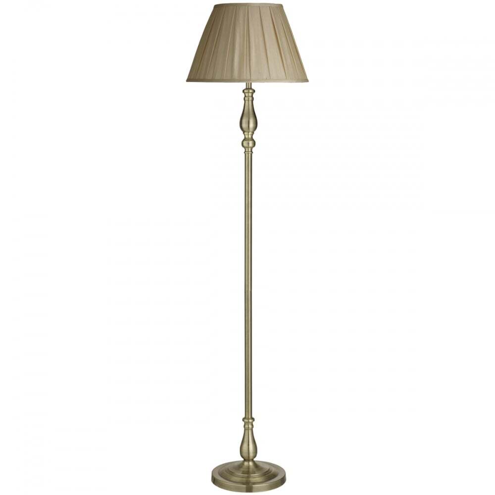 Searchlight 5029AB Flemish Floor Lamp Antique Brass Mink Pleated Shade