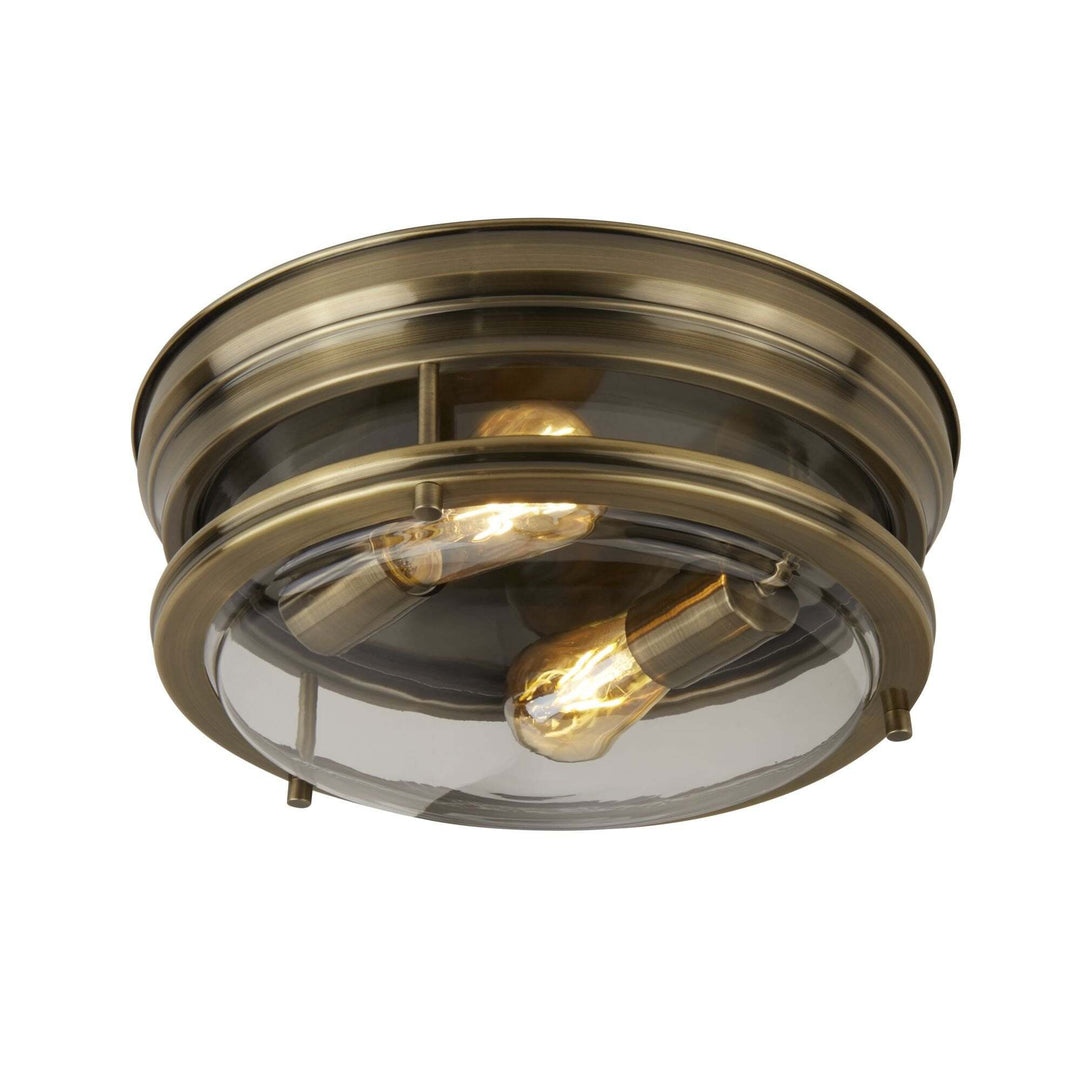 Searchlight 5182AB Edinburgh 2 Light Flush Antique Brass Clear Glass