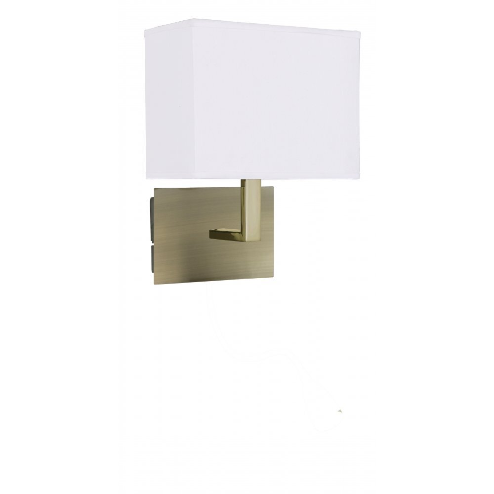 Searchlight 5519AB Wall Light Antique Brass - Whte Rectangle Shade