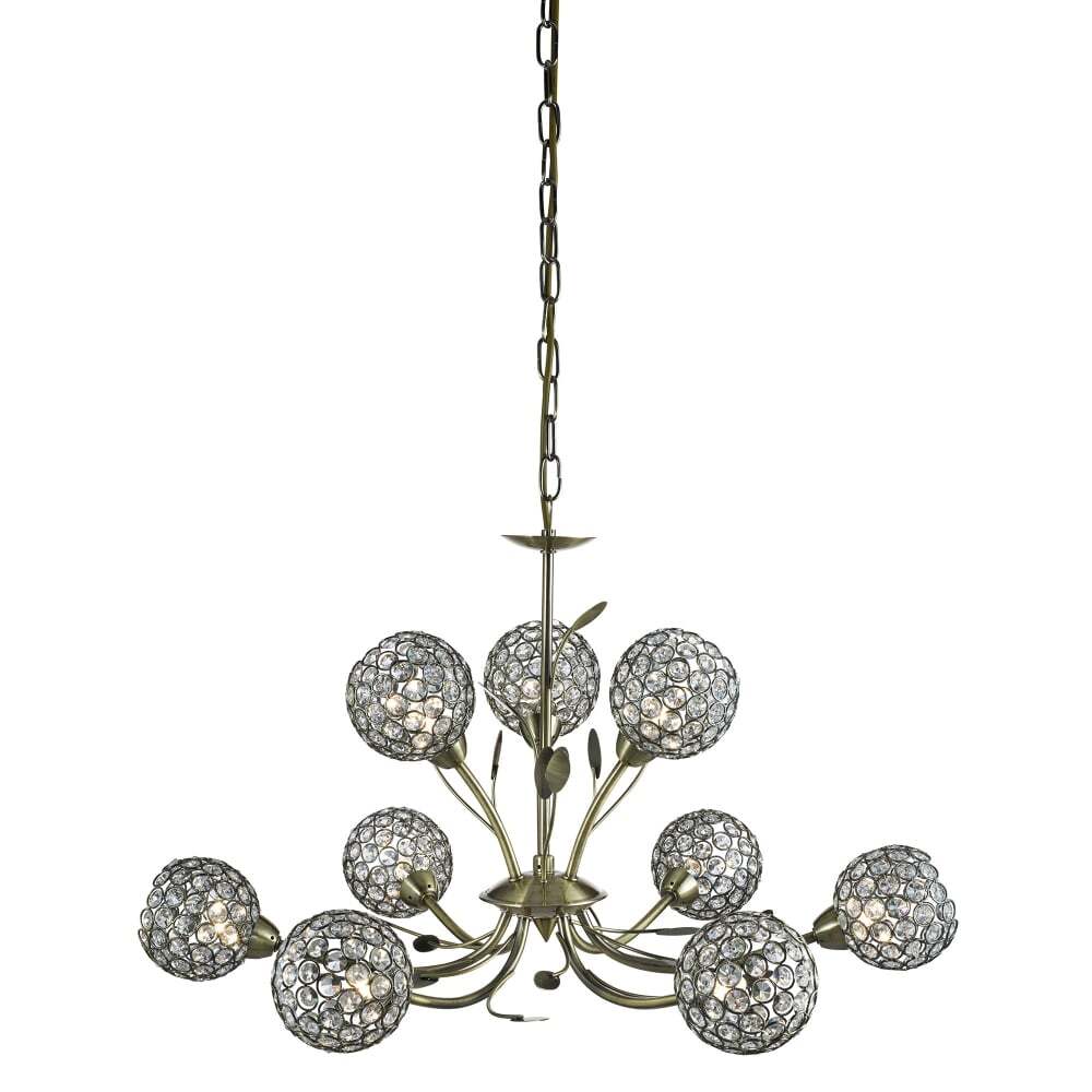 Searchlight 5579-9AB Bellis Ii - 9 Light Ceiling Antique Brass Clear Glass Deco Shade