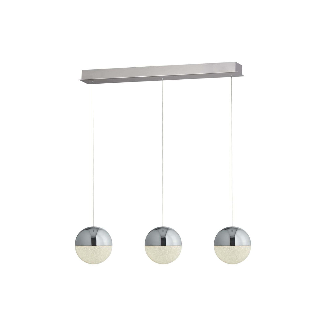 Searchlight 5843-3CC Marbles 3 Light LED Globe Bar Pendant Crushed Ice Effect Shade Chrome
