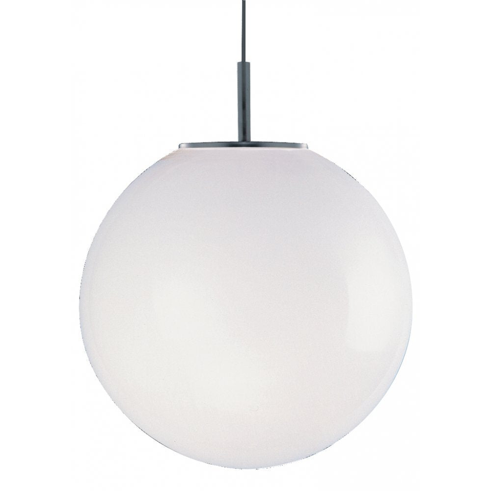 Searchlight 6077 Atom - 1 Light Pendant Dia 30cm) Satin Silver Opal Glass