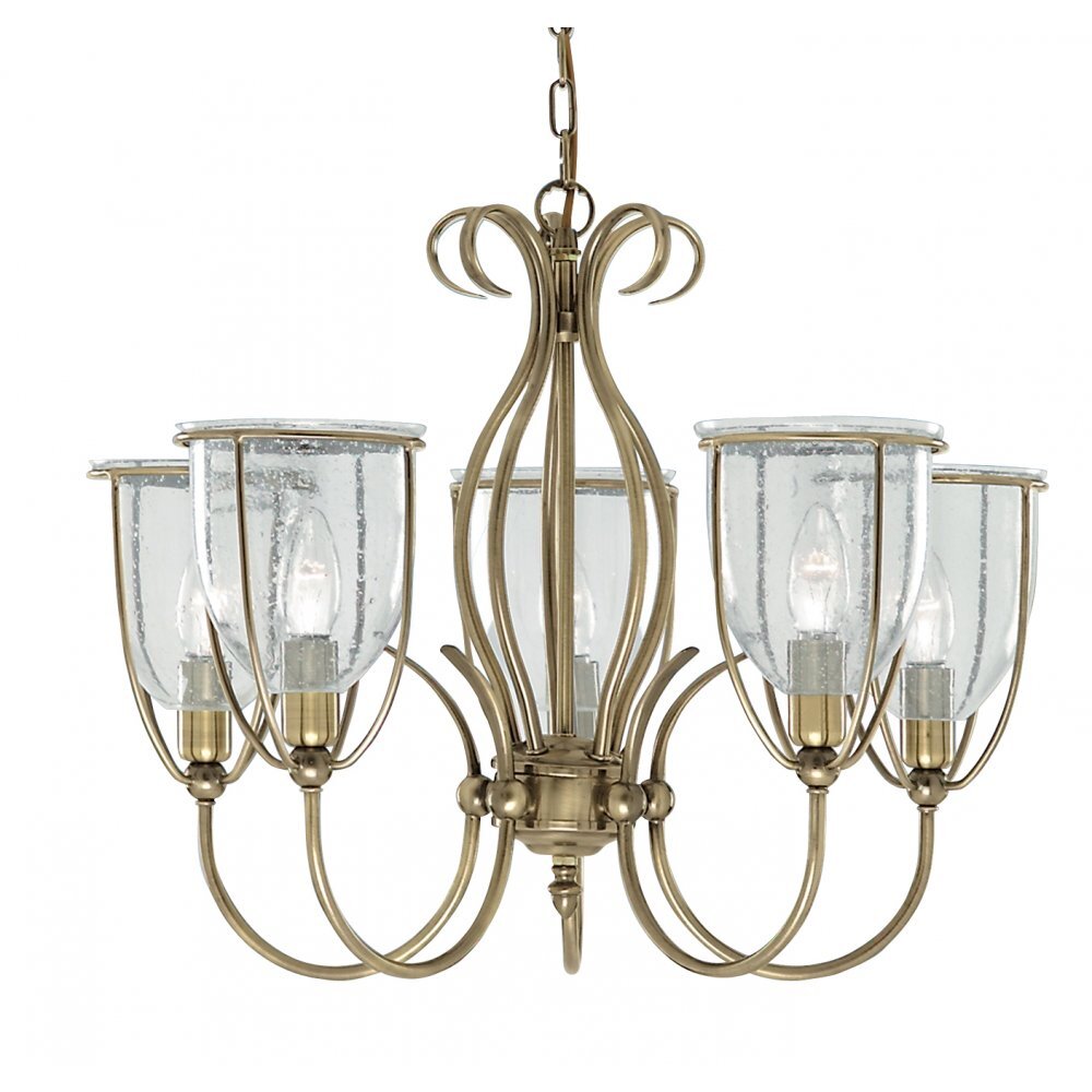 Searchlight 6355-5AB Silhouette 5 Light Antique Brass Fitting Cw Glass