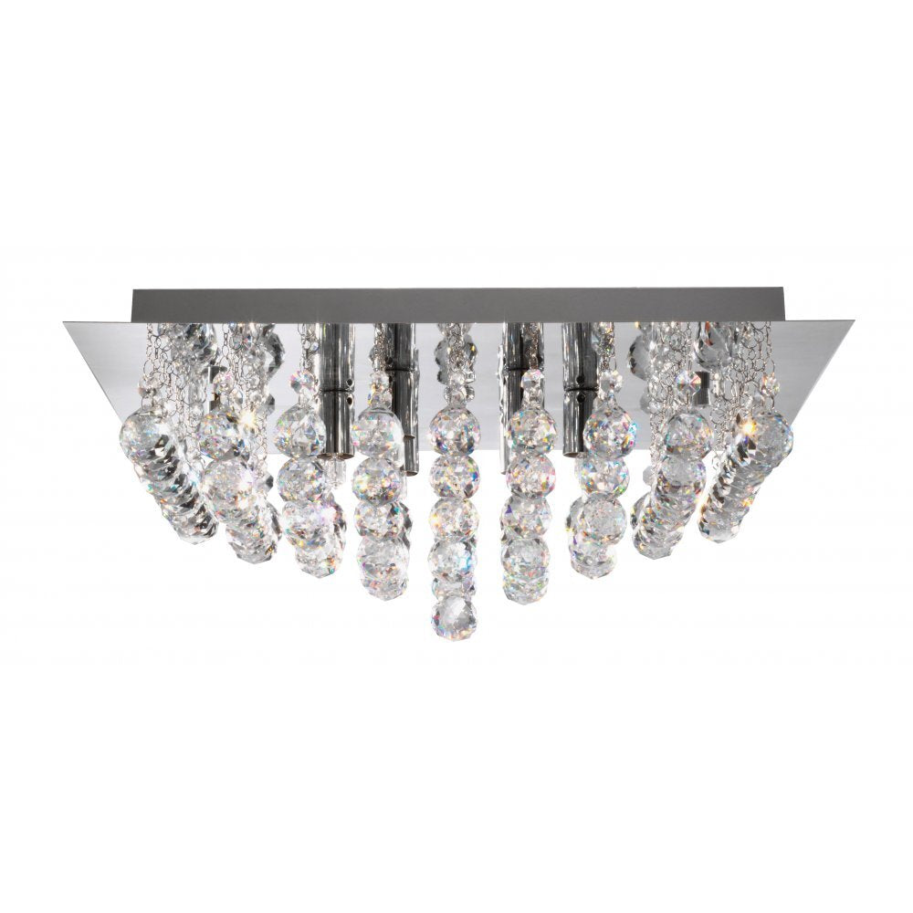 Searchlight 6404-4CC Hanna 4 Light Chrome Square Flush-crystal Balls
