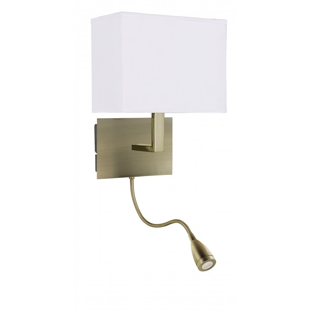 Searchlight 6519AB Adjustable Wall - 2 Light Wall Bracket Led Flexi Arm Antique Brass White Shade