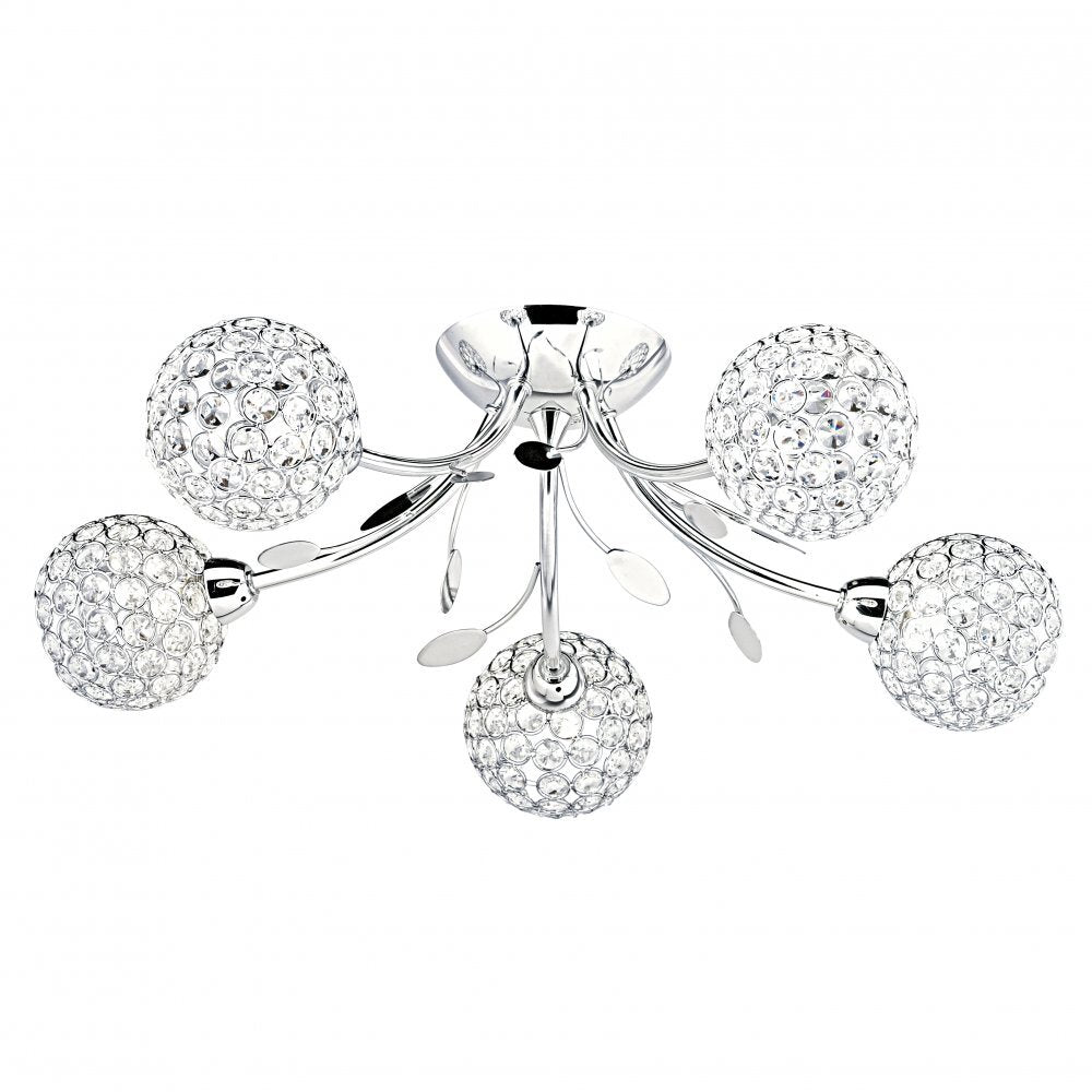 Searchlight 6575-5CC Bellis Ii - 5 Light Ceiling Semi-flush Chrome Clear Glass Deco Shade