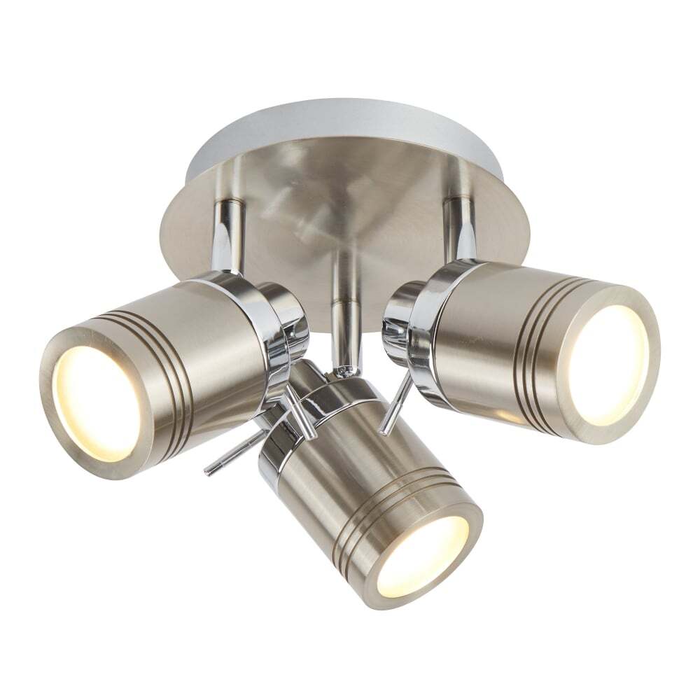 Searchlight 6603SS Samson 3 Light Ip44 Bathroom Spot Plate Satin Silver