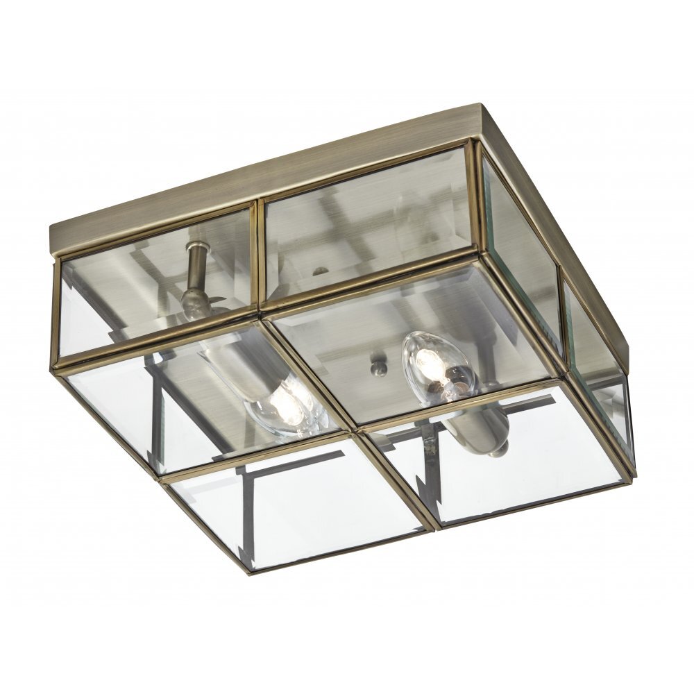 Searchlight 6769-26AB Flush - 2 Light Flush Box Antique Brass With Clear Bevelled Glass Panels