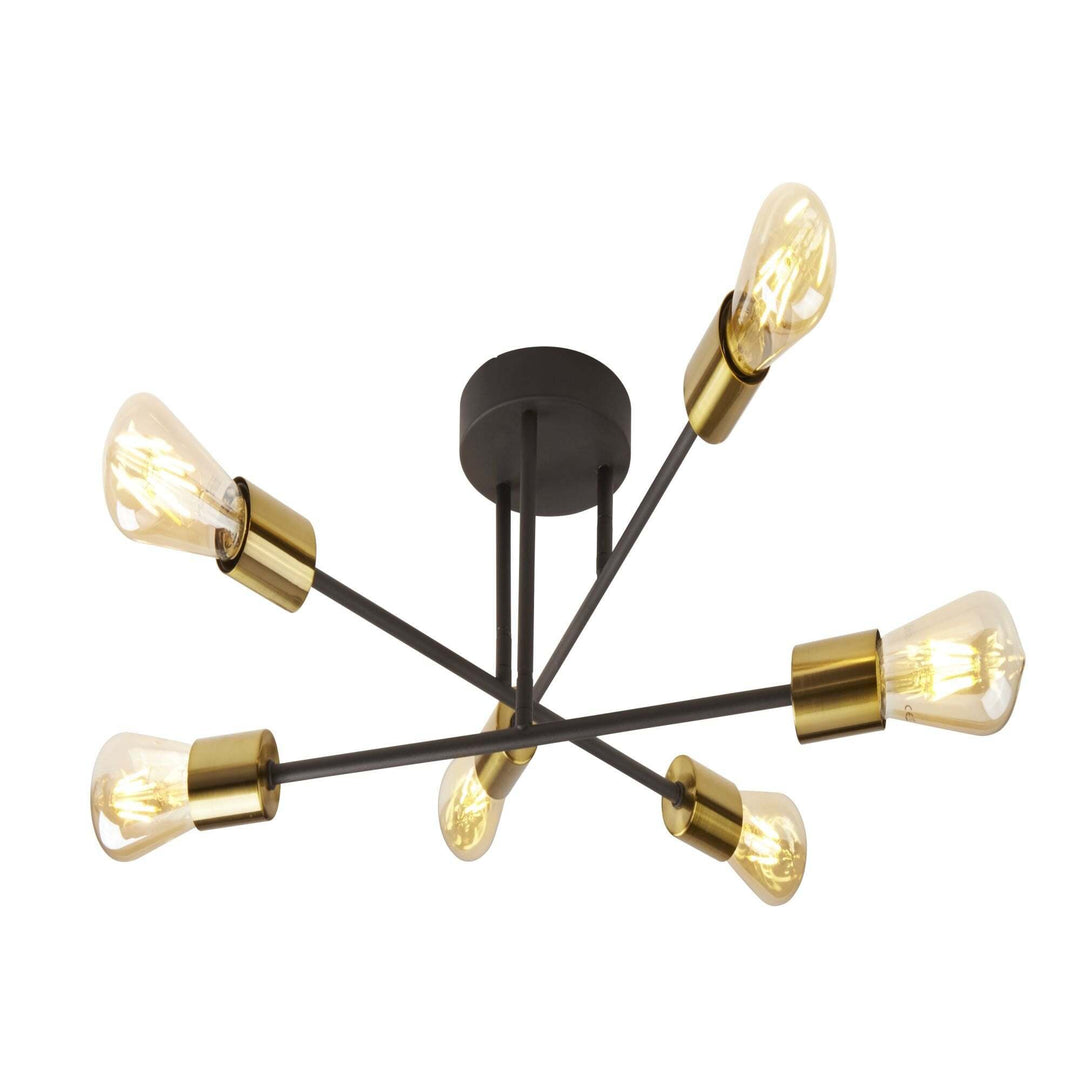 Searchlight 8046-6BK Armstrong 6 Light Ceiling Light Black And Satin Brass