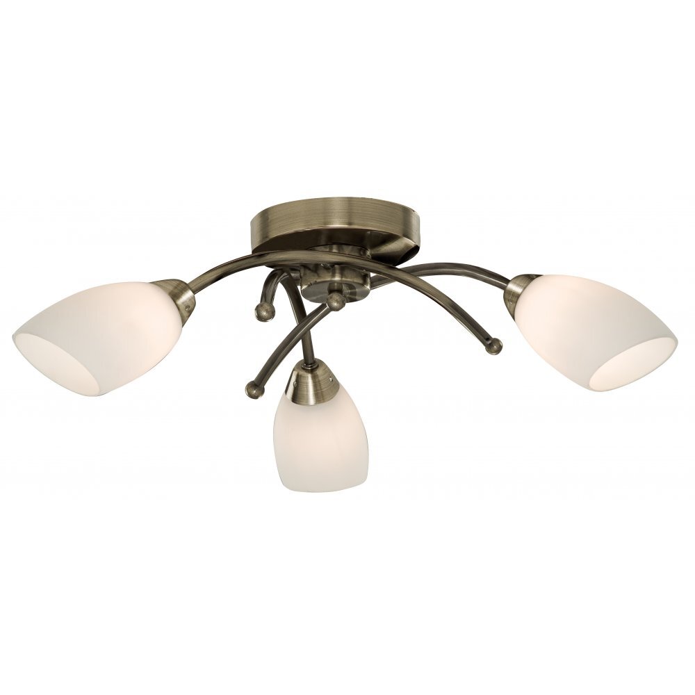 Searchlight 8183-3AB Opera 3 Light Antique Brass Flush With Opal Glass