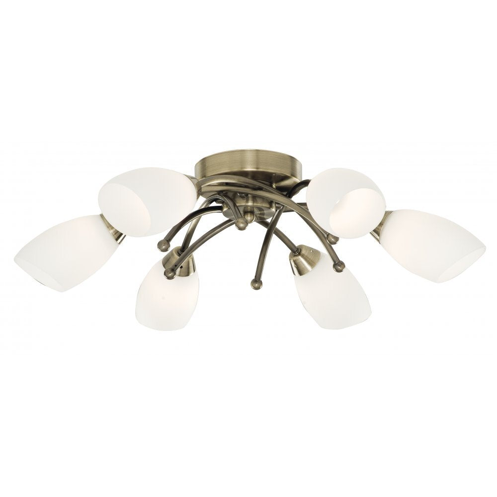Searchlight 8186-6AB Opera 6 Light Antique Brass Flush With Opal Glass
