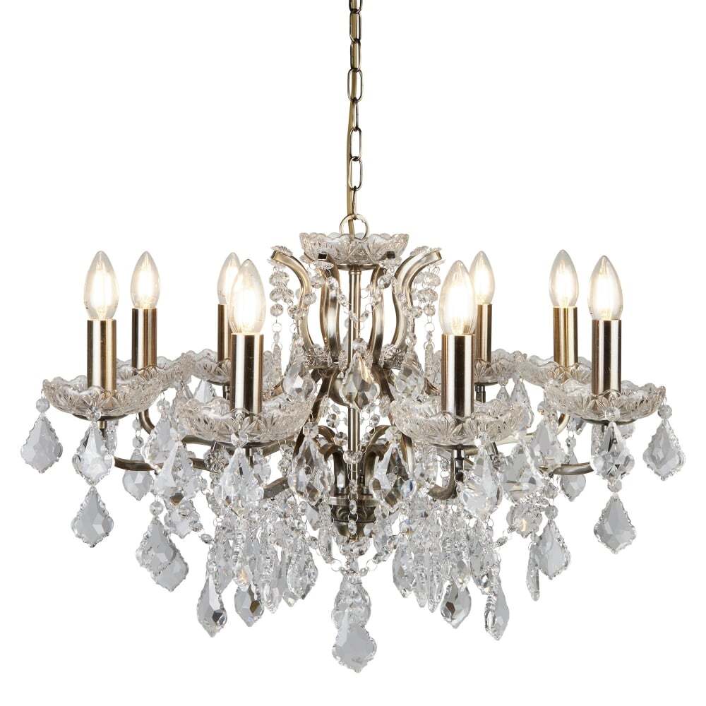 Searchlight 8738-8AB Paris 8 Light Chandelier Clear Crystal Drops & Trim Antique Brass