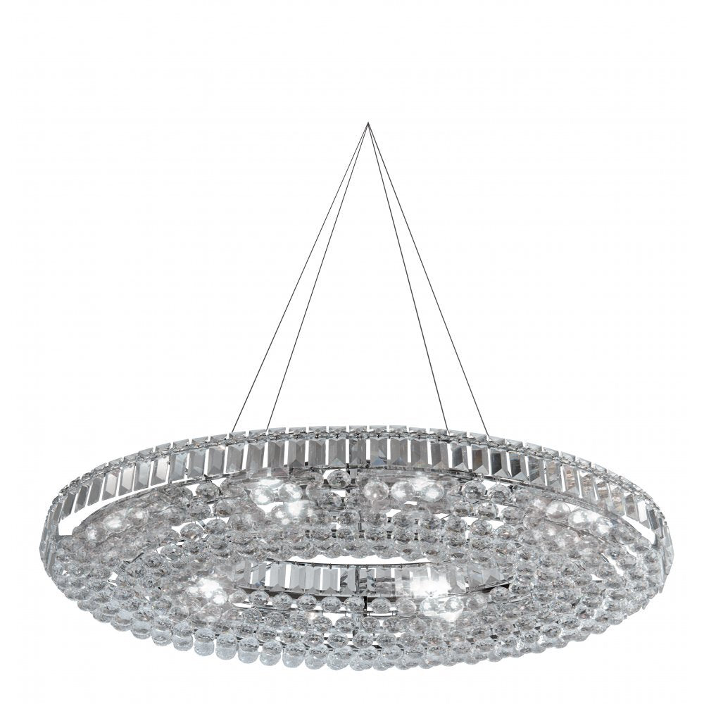 Searchlight 9190CC Vesuvius Oval 24 Light Ceiling Chrome With Clear K9 Coffins Trim & Ball Drops