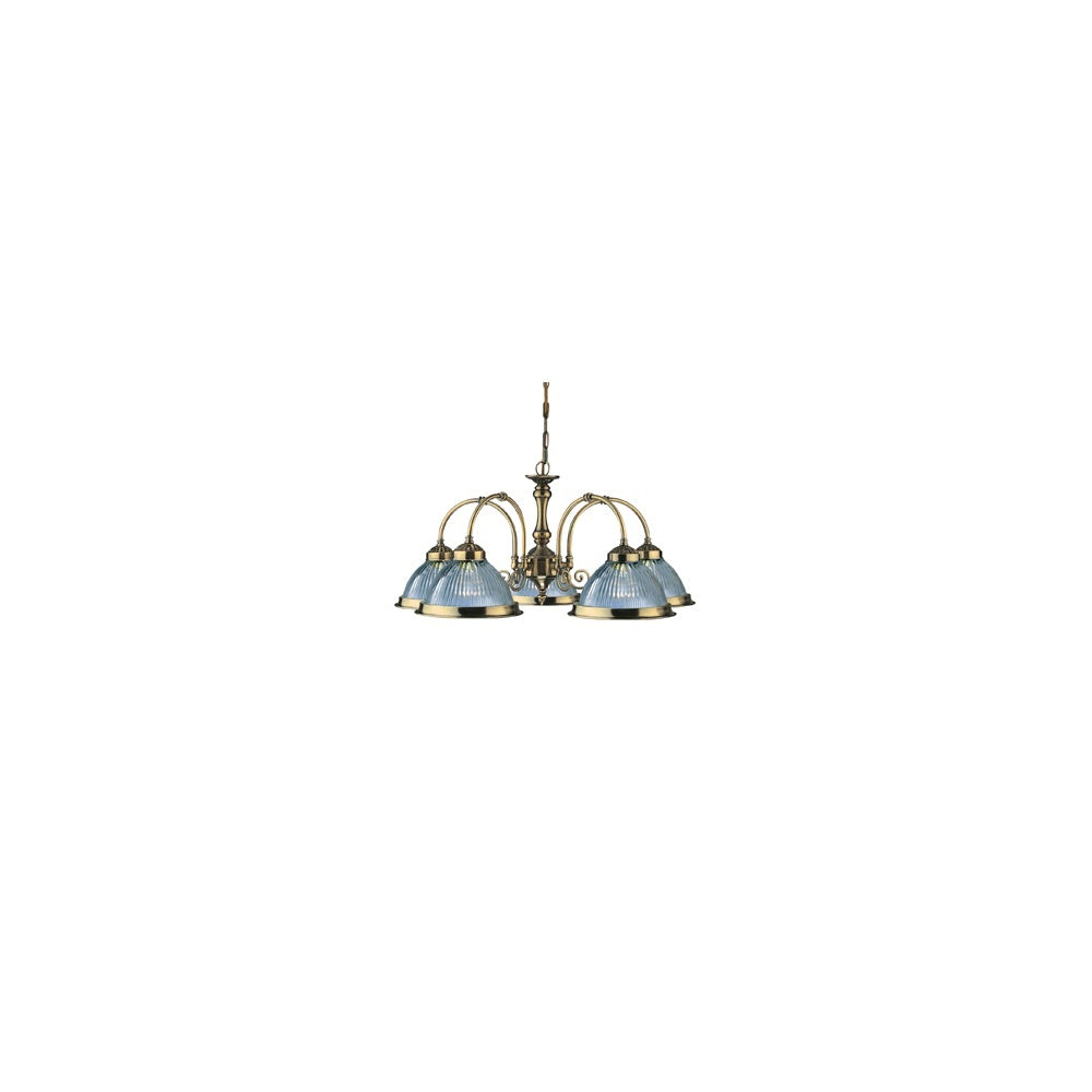 Searchlight 9345-5 American Diner - 5 Light Ceiling Antique Brass Clear Glass