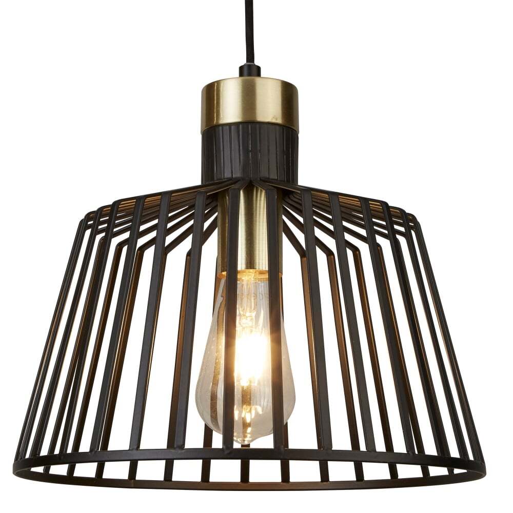 Searchlight 9411BK Bird Cage 1 Light Pendant Black And Gold