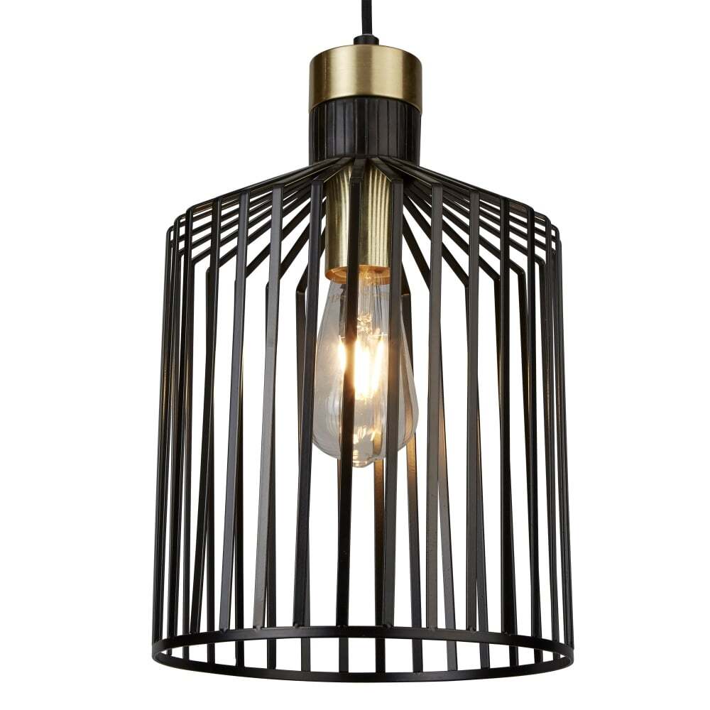 Searchlight 9413BK Bird Cage 1 Light Pendant Black And Gold