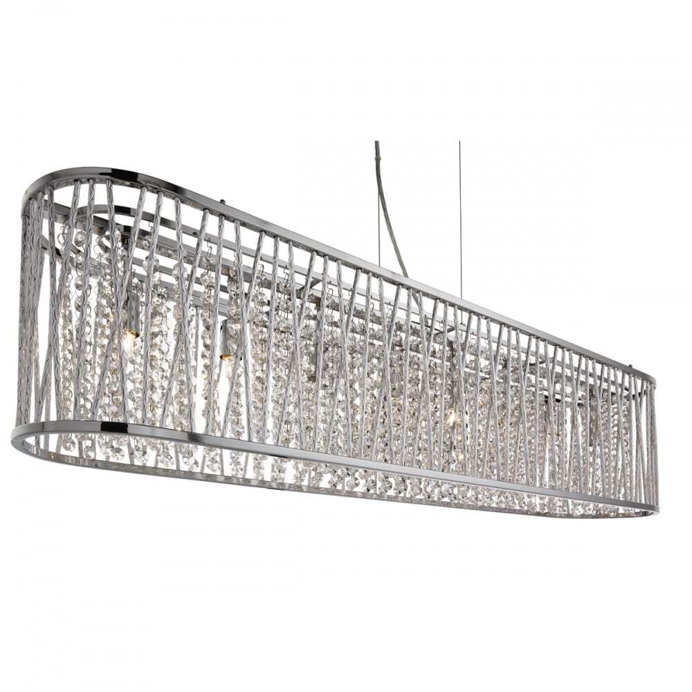 Searchlight 9448-8CC Elise 8 Light Oval Ceiling Aluminium Tubes Trim Chrome Clear Crystal Drops