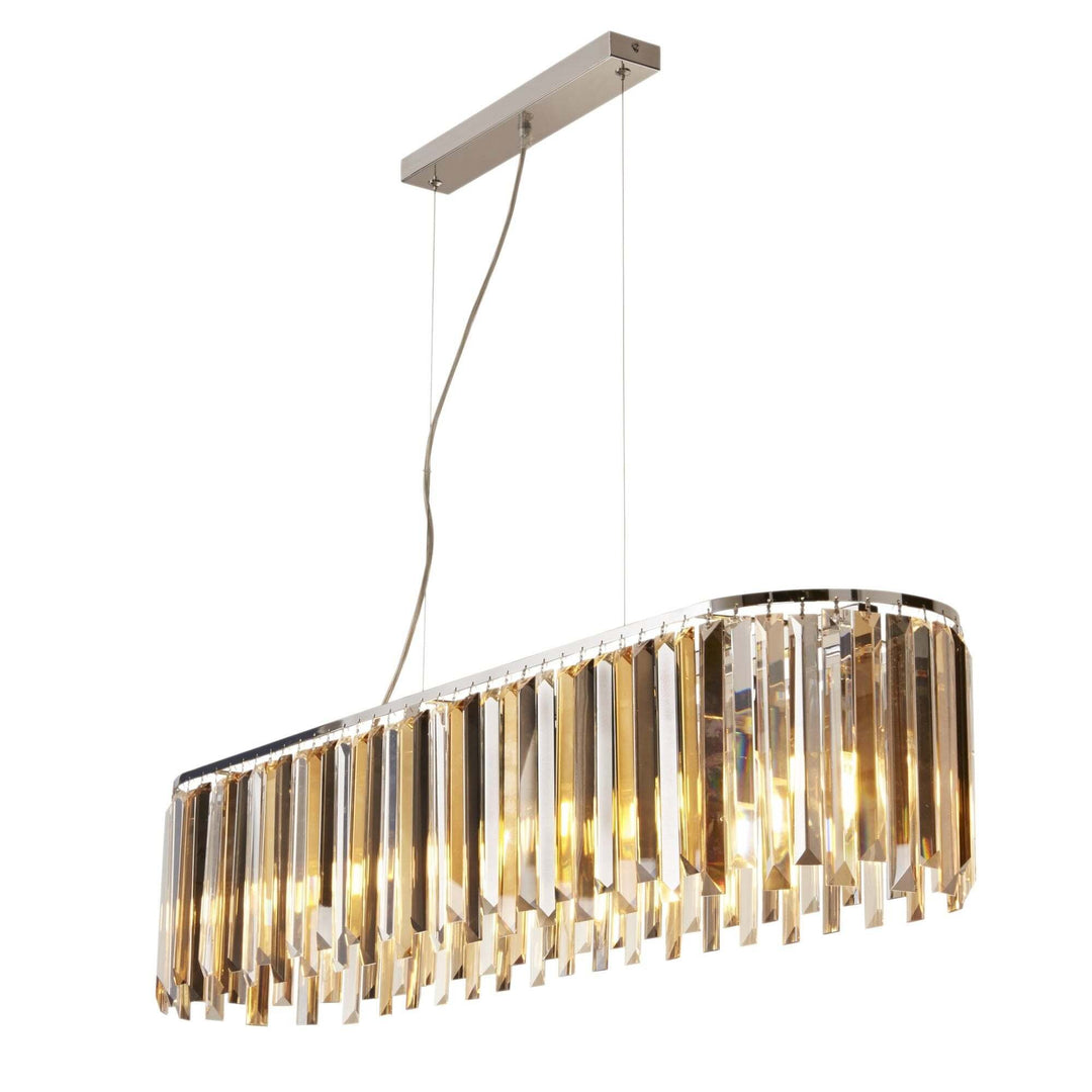 Searchlight 9838-8CC Clarissa 8 Light Pendant Bar Chrome Clear Amber Smokey Crystal Prism