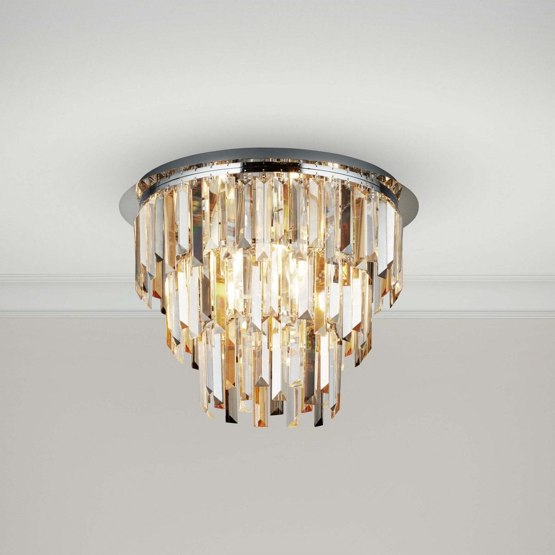 Searchlight Lighting 12255CC Clarissa 5 Light Chrome Flush Clear/amber/smokey Crystal Prism Drops