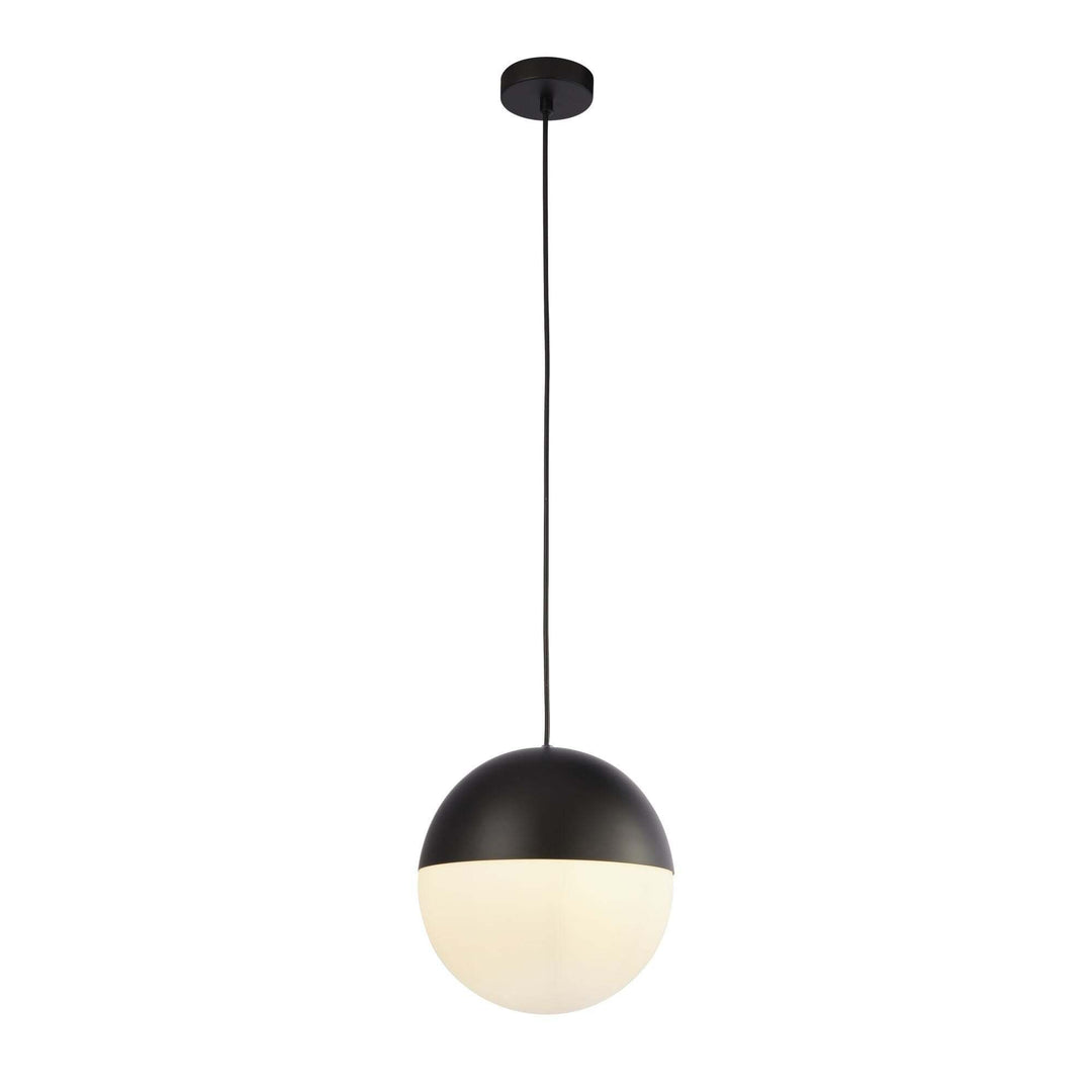 Searchlight Lighting 24181BK Endor 1 Light Pendant Black Finish With Opal Glass