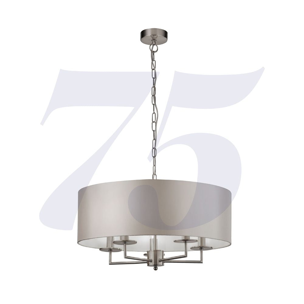 Searchlight Lighting 47855SS Knights Bridge 5 Light Satin Silver Pendant Silver Faux Silk Shade