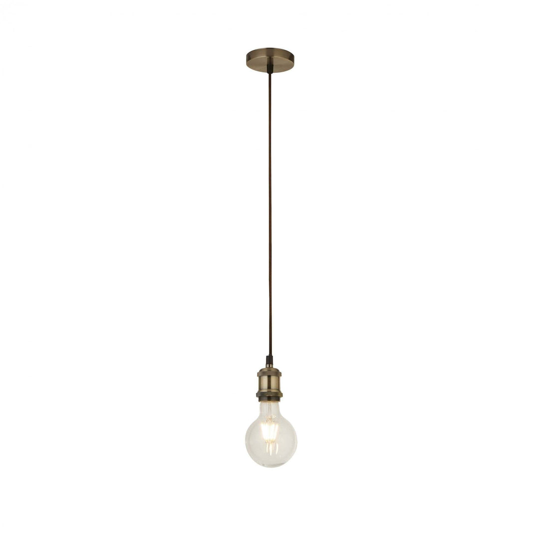 Searchlight Lighting 7461AB Antique Brass 1 Light Cable Suspension With 1.5mtr Brown Textile Cable