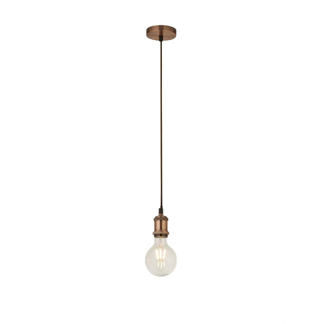Searchlight Lighting 7461CU Antique Copper 1 Light Cable Suspension With 1.5mtr Brown Textile Cable