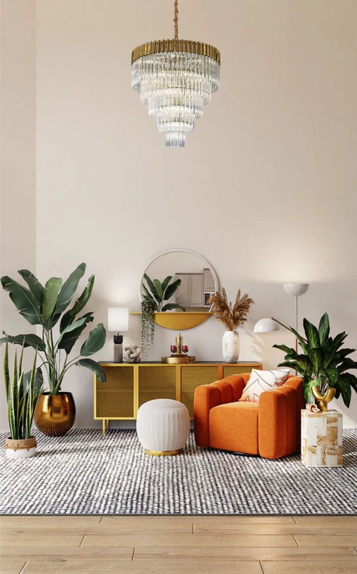 Nelson Lighting NL73729 Kobra Pendant Round 5 Tier 19 Light Polished Nickel Clear Glass