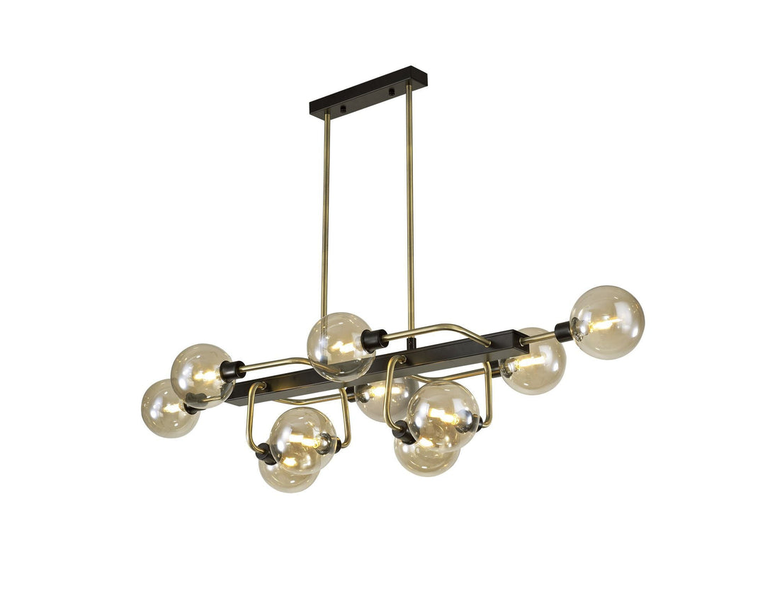 Nelson Lighting NL82969 Dylon Fixed Pendant Ceiling 10 Light Matt Black/Antique Brass/Cognac Glass