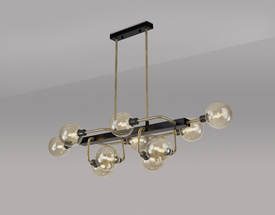 Nelson Lighting NL82969 Dylon Fixed Pendant Ceiling 10 Light Matt Black/Antique Brass/Cognac Glass