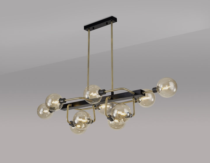 Nelson Lighting NL82969 Dylon Fixed Pendant Ceiling 10 Light Matt Black/Antique Brass/Cognac Glass