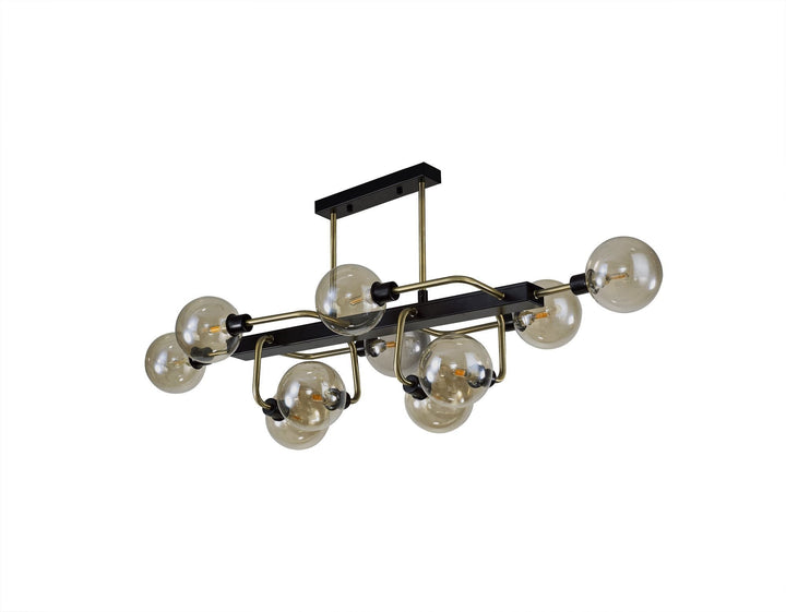 Nelson Lighting NL82969 Dylon Fixed Pendant Ceiling 10 Light Matt Black/Antique Brass/Cognac Glass
