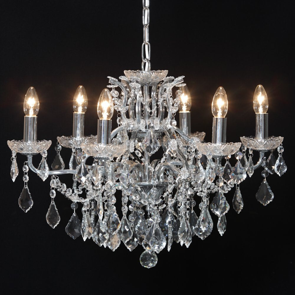 Nelson Lighting MGR0130 | Florence 6 Branch | Chrome Crystal 6-Light Chandelier