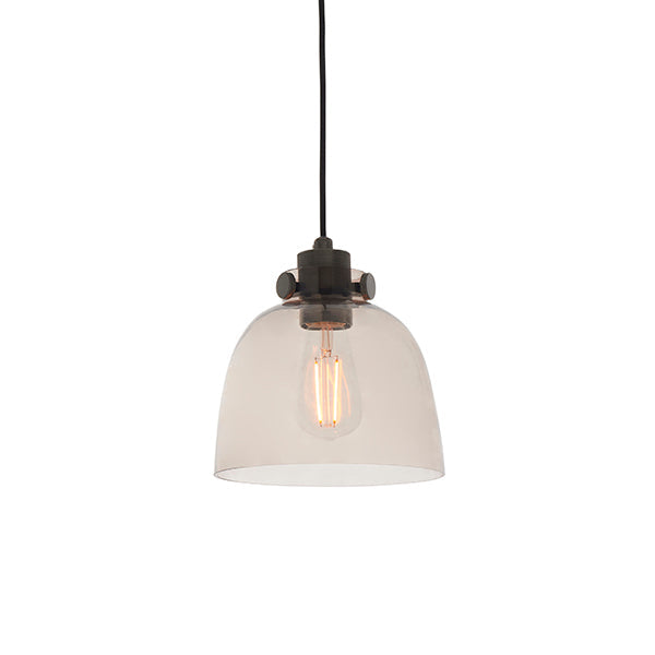 Endon 80954 1 Light Pendant Smokey Grey Tinted Glass & Black Chrome Plate