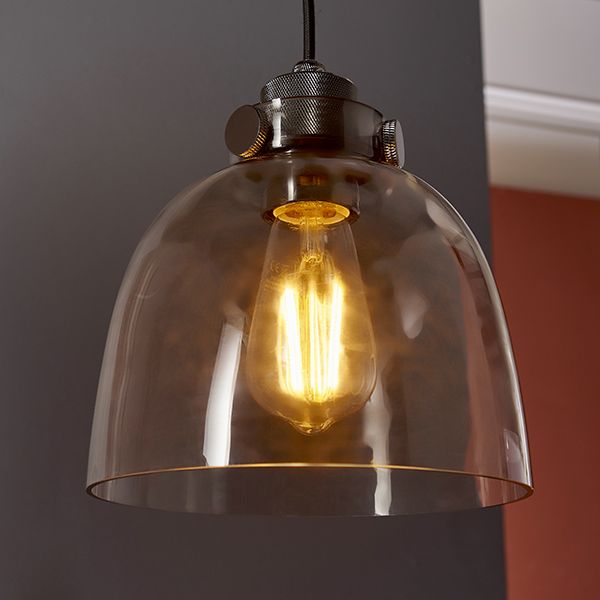 Endon 80954 1 Light Pendant Smokey Grey Tinted Glass & Black Chrome Plate