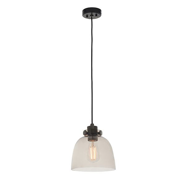 Endon 80954 1 Light Pendant Smokey Grey Tinted Glass & Black Chrome Plate