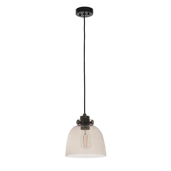 Endon 80954 1 Light Pendant Smokey Grey Tinted Glass & Black Chrome Plate