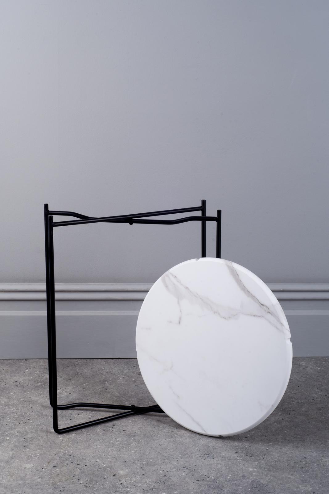 Dar 001AZZ002 Azzate Side Table White Marble Effect and Matt Black