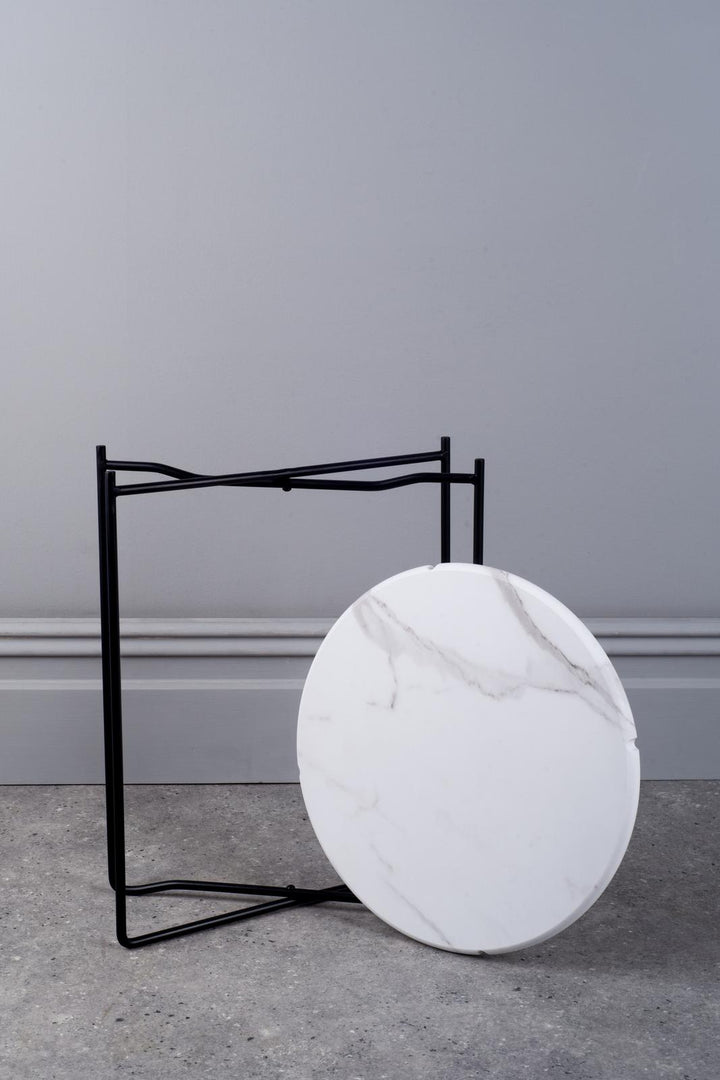 Dar 001AZZ002 Azzate Side Table White Marble Effect and Matt Black