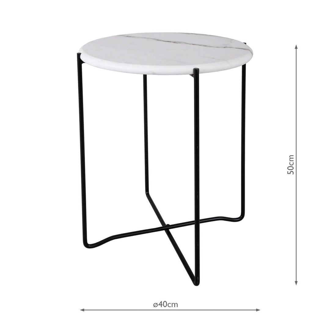 Dar 001AZZ002 Azzate Side Table White Marble Effect and Matt Black