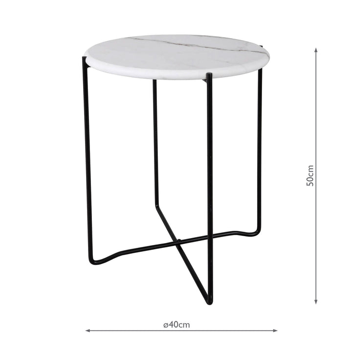 Dar 001AZZ002 Azzate Side Table White Marble Effect and Matt Black