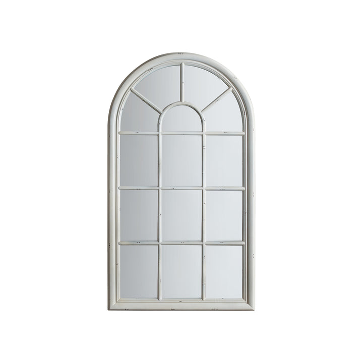 Nelson Lighting NL1409612 Distressed White Wood Arch Window Mirror