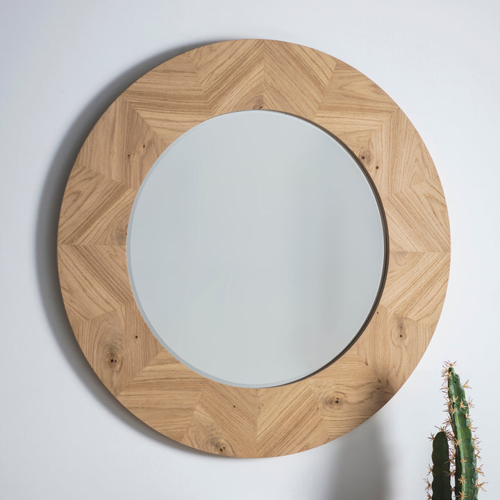 Nelson Lighting NL1409710 Natural Oak Chevron Round Mirror