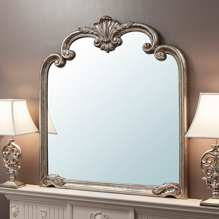 Nelson Lighting NL1409722 Aged Silver Ornate Arched Rectangle Mirror