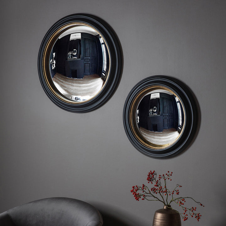 Nelson Lighting NL1409738 Matt Black Large Round Convex Mirror